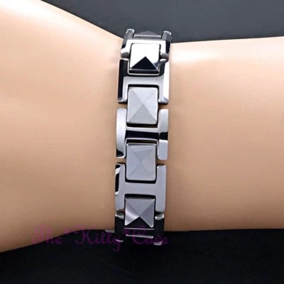 Bio Magnetisch Wolfram RSI Rheuma Schmerzen Linderung, Rhodium Pyramiden Armband - Bild 1 von 4