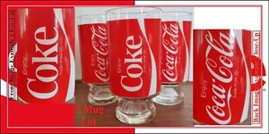 3 Vintage 1970s Enjoy Coca-Cola Drinking Glass Pedestal Tumblers - Picture 1 of 10