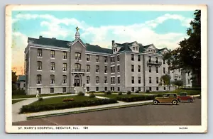 Postcard St. Mary's Hospital, Decatur, Illinois, Exterior View, Autos - Picture 1 of 2