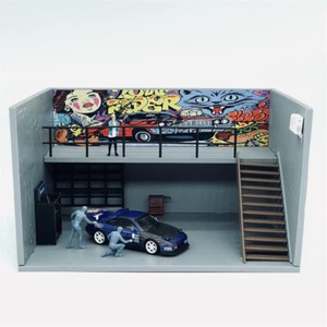 Modellino auto scala 1/64 graffiti duplex garage diorami miniatura scena layout - Foto 1 di 8