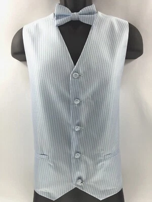 Rucci Chillino Men's Vest White with Blue Two Pockets Bow Tie Hanky Sizes L - 2X - Image 1 of 4