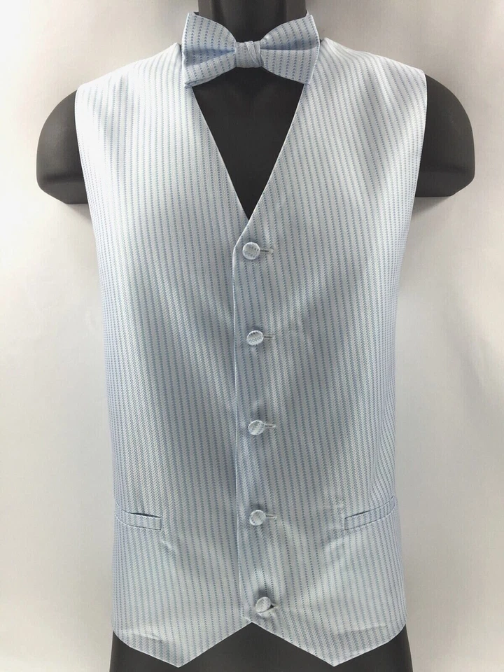 Rucci Chillino Men's Vest White with Blue Two Pockets Bow Tie Hanky Sizes L - 2X - Image 1 of 4