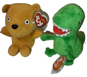 Ty Beanie Baby MR. DINOSAUR & PEPPA'S TEDDY (REINO UNIDO Peppa Pig Theme Park Excl) MWMTs - Imagen 1 de 14