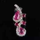 2Ct Pear Lab Created Pink Sapphire Halo Pendant 14K White Gold Plated 18 Chain