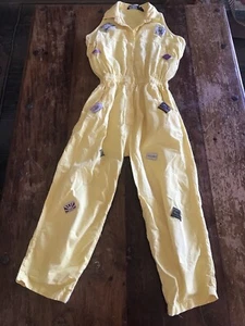 VTG 90s RARE yellow sunshine jumpsuit with sportswear patches unusual fun style - Picture 1 of 13