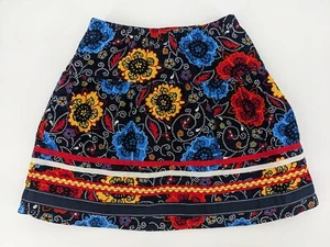 Hanna Andersson Black Cordoroy Ric Rac Floral Skirt Girl's Size 130 US 8 - Picture 1 of 8