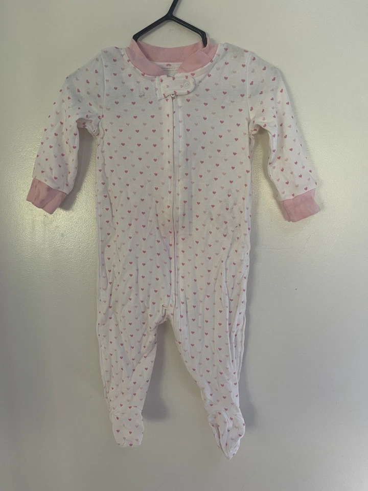 Koala Baby Girls Colorful Heart Print 100% Cotton Zip-Up Sleep & Play White 3-6M - Image 1 of 4