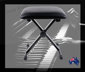 Portable 3 Level Adjustment Keyboard Piano Folding Stool Seat Bench Chair Black - Picture 1 of 12