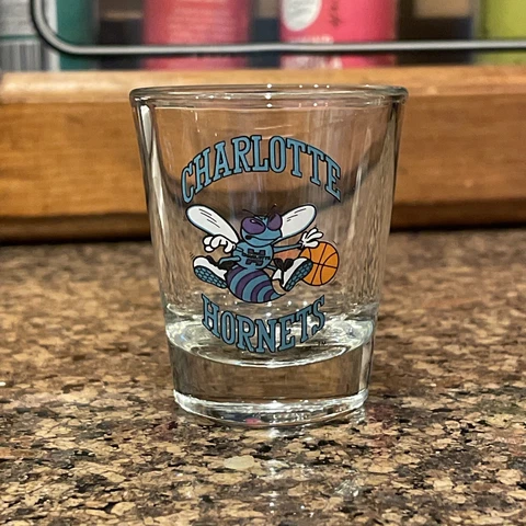 Charlotte Hornets Shot Glass-  Old Logo- on Clear Cover