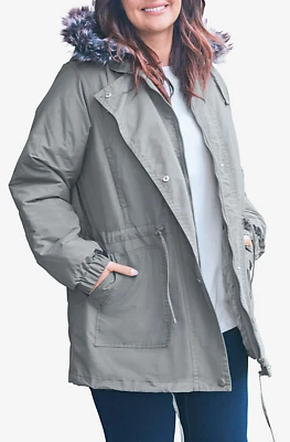 CHAQUETA ABRIGO PARKA MUJER DENTRO DE PIEL RIBETE FORRO EXTRAÍBLE MUJER PLUS 2X 26/28 ¡NUEVO EN PAQUETE! Foto 1 de 4