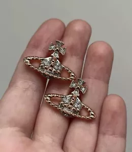 Vivienne Westwood Silver Rose Gold Stud Orb Logo Earrings - Picture 1 of 2