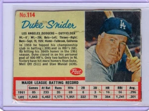 1962 Post Duke Snider Los Angeles Dodgers #114 Hand Cut ⭐️💥🎯 Original - Picture 1 of 2