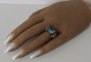 Lagos Sterling Silver & 18k Gold Carved Blue Topaz Caviar Ring Size 6.5 - Picture 1 of 11