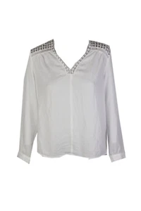 Vince. Camuto Bianco Manica Lunga Crochet-Trim TOP S - Foto 1 di 3