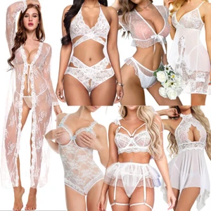 White Women's Sexy-Lingerie Babydoll Sleepwear Underwear Lace Dress Nightwear US - Picture 1 of 143