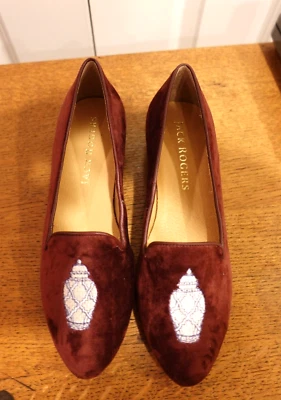 Jack Rogers Women's 6.5 Burgundy Ginger Jar Embroidered Flats - Изображение 1 из 4