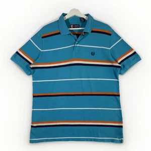 Chaps Polo Shirt Mens L Blue Striped Classic Fit Cotton Golf Tennis Retro Top - Picture 1 of 7