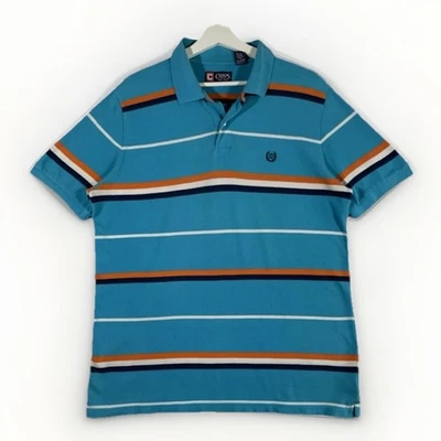 Chaps Polo Shirt Mens L Blue Striped Classic Fit Cotton Golf Tennis Retro Top - Image 1 of 4