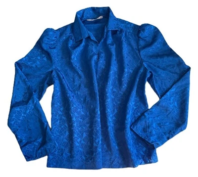 De colección Años 70 Blair Azul Zafiro Vitral Superior Sedoso Brillante Disco Mangas Abullonadas Foto 1 de 4