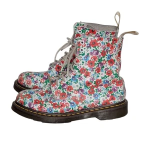 Dr. Martens Size 8 Women's White Floral Boho Combat Boots Pascal Fairy Grunge - Picture 1 of 16