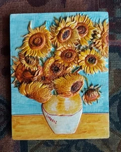 Placa de pared Van Gogh girasoles acrílico sobre yeso madera caballete réplica arte hecho a mano - Imagen 1 de 4