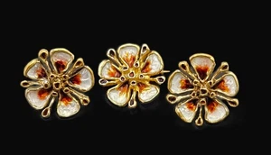 David Andersen Sterling Enamel 3D Flower Pin Earrings Demi Parure Set 1960s - Picture 1 of 9