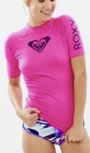 Roxy Hot Pink Whole Hearted Rash Guard Short Sleeve Surf Swim Beach Top Size XL - Picture 1 of 8