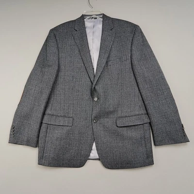 Chaps Sport Coat 42R Gray Houndstooth Wool 2-Button Blazer Elbow Patches India - Image 1 of 4