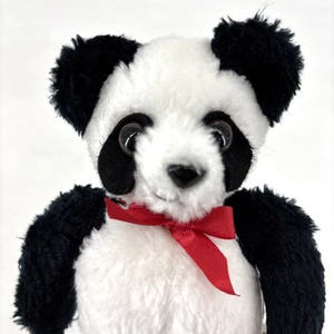 Vintage Gerber Cuddlies Panda Bear Plush Stuffed Animal 5" Red Bow Baby Clean - Picture 1 of 6