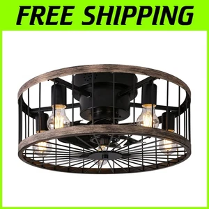 Rustic 20-Inch Flush Mount Ceiling Fan with Lights - Remote Controlled Comfort - Picture 1 of 9