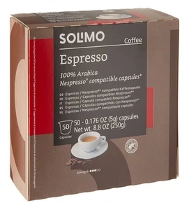 Solimo Coffee Espresso 100% Arabica Nespresso Compatible 100 Capsules BB: 8/25 - Picture 1 of 6