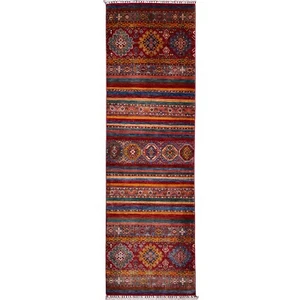 Handmade (2'9" x 8'2") Striped Khorjin Afghan Tribal Veg Dye Wool Runner Rug - Picture 1 of 16