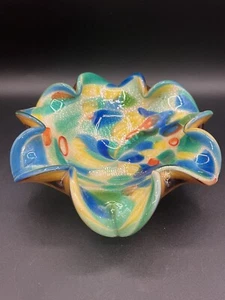 Dino Martens Avem MURANO Yellow Tutti Frutti Cased Glass Bizantino Ashtray 9” - Picture 1 of 7