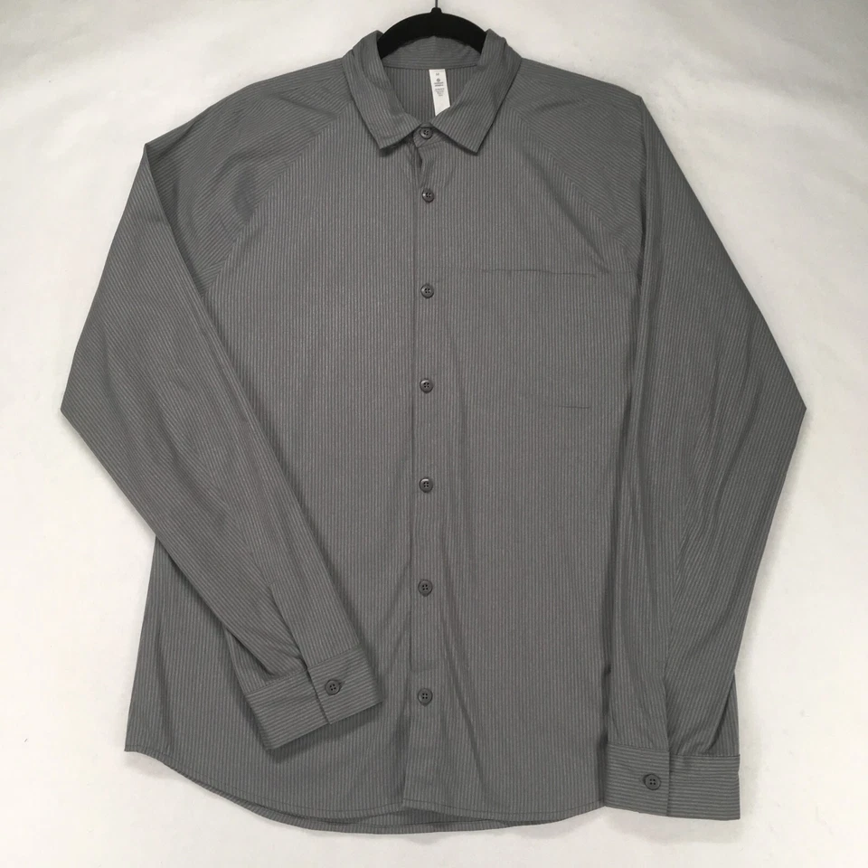 LULULEMON ATHLETICA Men's Shirt Size Medium Spandex Striped Gray Long Sleeve - Image 1 of 4
