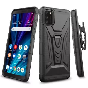 For TCL A3X A600DL (6.0") - HARD HYBRID ARMOR CASE COVER BLACK HOLSTER BELT CLIP - Picture 1 of 5
