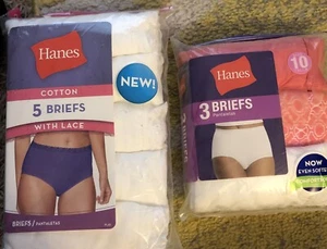 Hanes Brief 5-Pack Cotton Briefs with Lace + 3-Pack Briefs. Size 10.  8 pairs - Picture 1 of 5