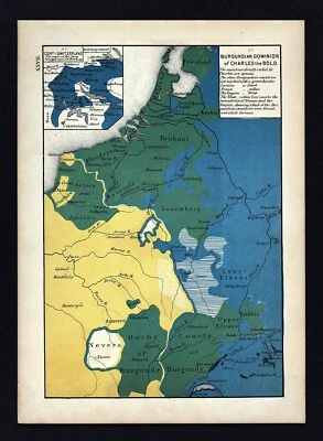 Mapa Labberton 1873 Borgoña Dominio Carlos el Audaz Holanda Flandes Brabrante Foto 1 de 4