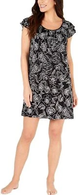 Charter Club Women PJs XS Flutter Sleeve Knit Short Gown Nightgown black — 第 1/2 张图片