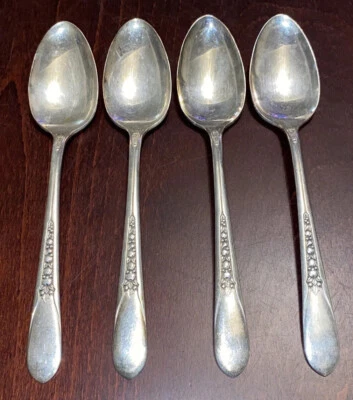 Lot of (4) 1900 Priscilla 1847 Rogers Bros Silverplate 8 1/8” Serving Spoons - Image 1 of 4