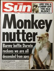 1859 POSTER/NEWSPAPER 1 PAGE “MONKEY NUTTER, BARMY DARWIN RECKONS WE ARE APES” - Picture 1 of 14