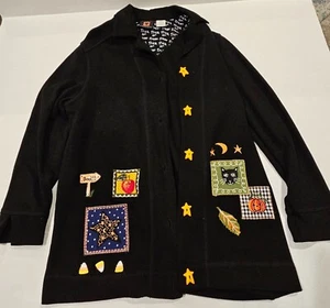Onque Casuals Halloween Button Front Cardigan Womens Small Black Trick Or Treat - Picture 1 of 6