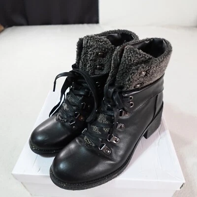 Botas Wanted para mujer 9 negras Y2K tacón grueso Carson imitación piel recortadas con cordones Foto 1 de 4