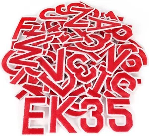 72 Stck. Aufbügeln Buchstaben und Zahlen Aufnäher für Kleidung, 2 Sets Rotes Alphabet E... - Bild 1 von 3