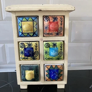 Wood & Hand-Painted Ceramic 6 Drawer Floral Trinket Chest - Shabby Chic - Picture 1 of 12