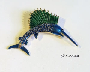 GOLD PLATED & ENAMELLED BROOCH OF A SAILFISH - 58x40 mms - CG0529 - Picture 1 of 2