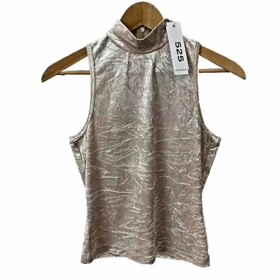 Camiseta sin mangas de terciopelo aplastado 525 cuello falso para mujer color tostado talla XS XSmall Champagne Y2K nueva Foto 1 de 4