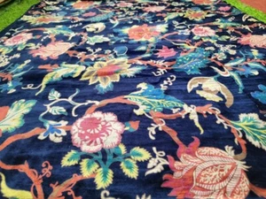 Luxury Indian Soft Velvet Blue Floral Fabric Upholstery Dressmaking Craft Fabric - Picture 1 of 4