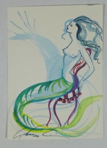 ORIGINAL Pin-Up KUNST "Eine Meerjungfrau weiß, was sie will" - FROTTEE CRAMOLINI - 5" x 7" - Bild 1 von 3