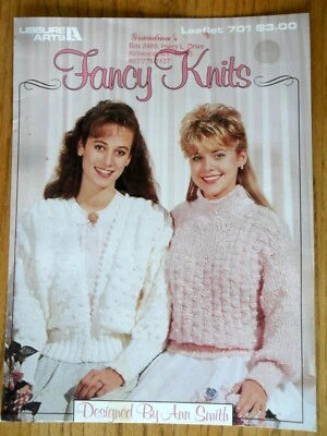 Fancy Knits 1988 LA Leisure Arts 701 4 Knit Mock Turtleneck Cardigan Vest Top - Image 1 of 2