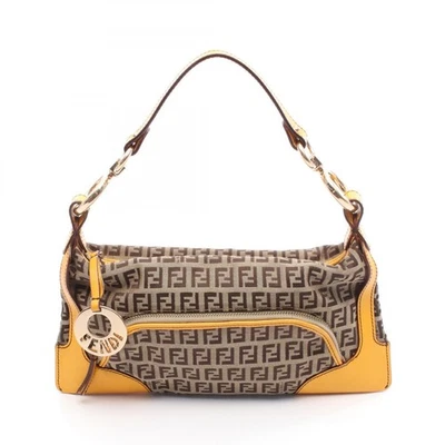 Bolso de Mano FENDI Chef Bolsillo Calabacín 8BR464 Lona Cuero Marrón Amarillo Usado Mujeres Foto 1 de 4
